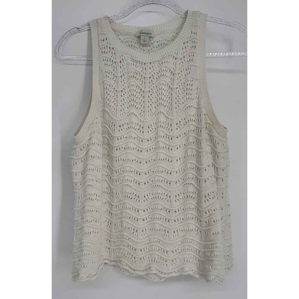 Sundance Womens Ivory Cotton Pointelle Crochet Knit Sweater Tank Top Sz L